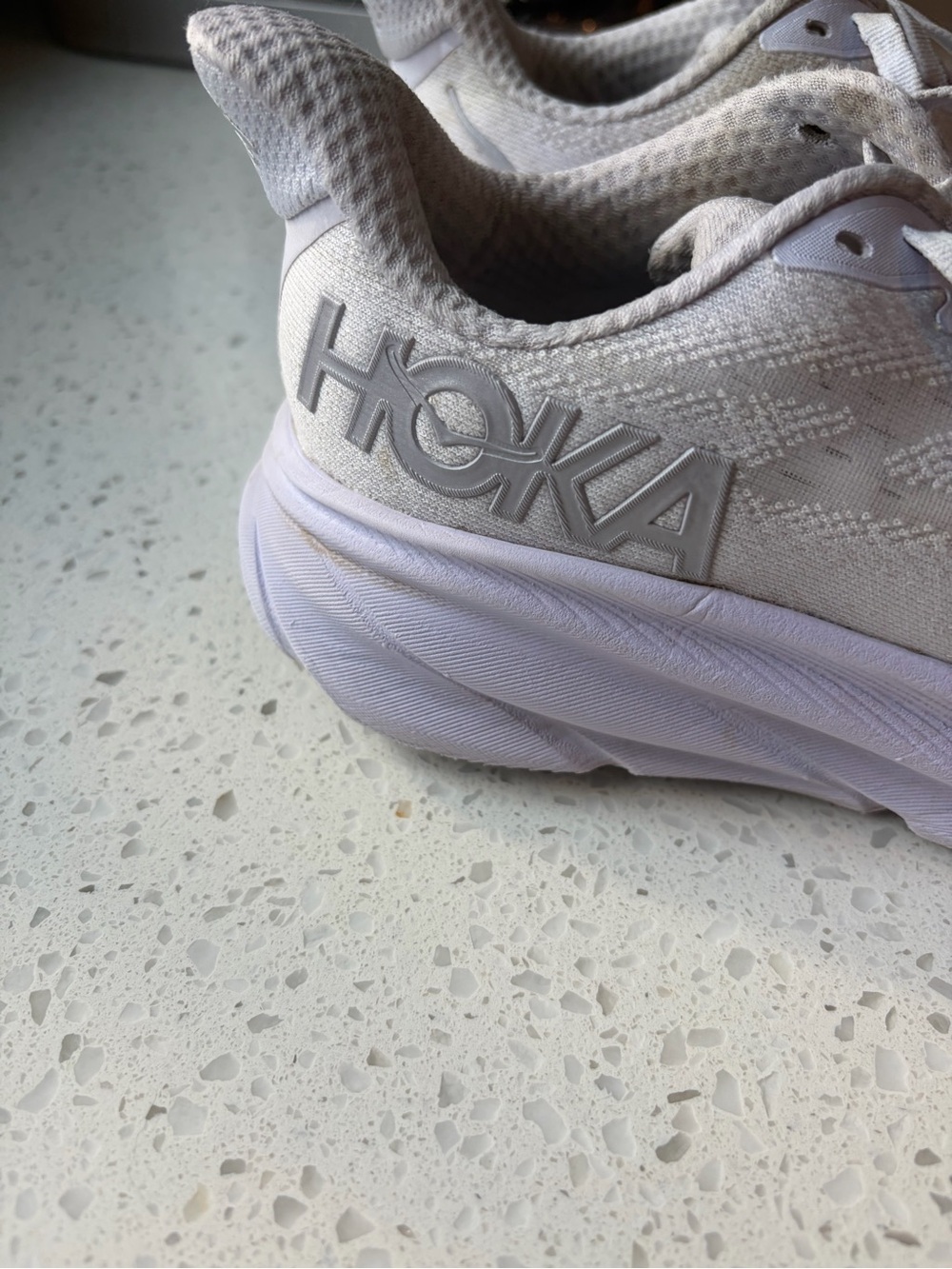 Hoka White and Light Gray Cushioned Running Sneakers - Picture 4 of 10